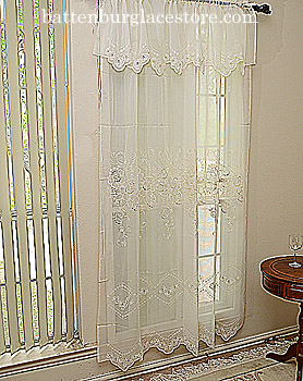 Sheer Embroidered Windows Valance 18"x60". Susan 136. Pearled.